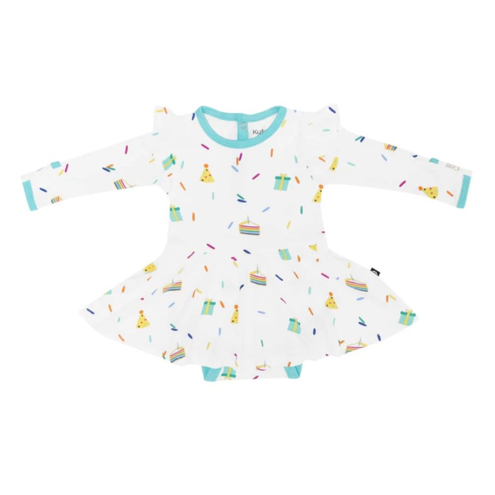 KyteBABY Long Sleeve Twirl Bodysuit Dress in Cloud Party